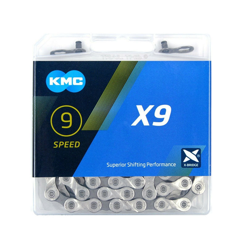 Catena KMC X9 9 Velocit&agrave; 116 Maglie - Grigio/Argento Con Anello Mancante Riutilizzabile