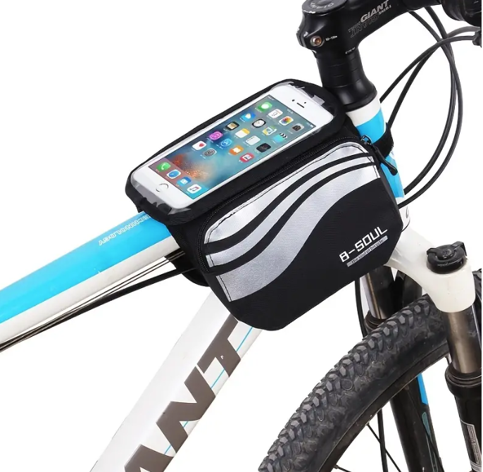 Waterproof Bike Front Frame Bag, With Phone Mount - Silver