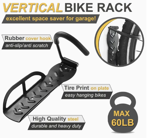 Vertical Bike Hook, 1pc 65-Lb Capacity Wall Mount Bike Rack, - Easy To Hang & Detach